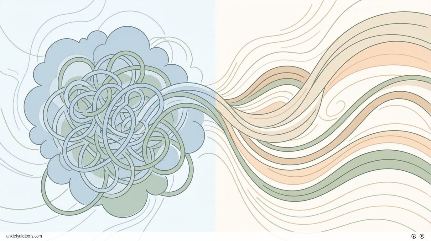 Anxiety to clarity: Abstract shapes shift from chaos to calm waves.