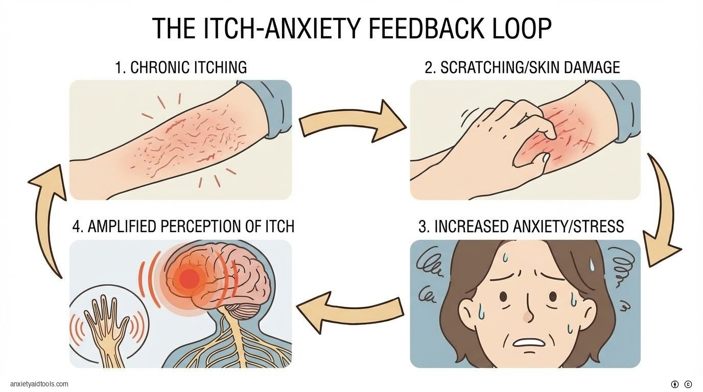 Itch-Anxiety Loop: Itch, scratch, anxiety, amplified itch.